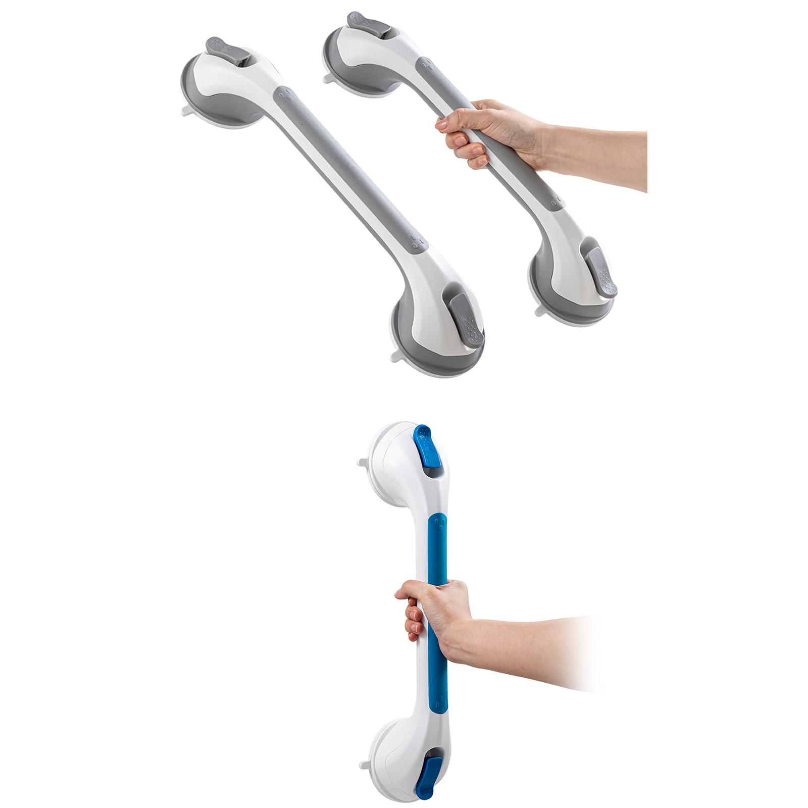 TAILI Shower Grab Bar Set, 16 Inch Suction Cup Grab Bars for Bathroom & Shower, Removable Shower Safety Handle Heavy Duty Bathtub Grip, Grey & Blue
