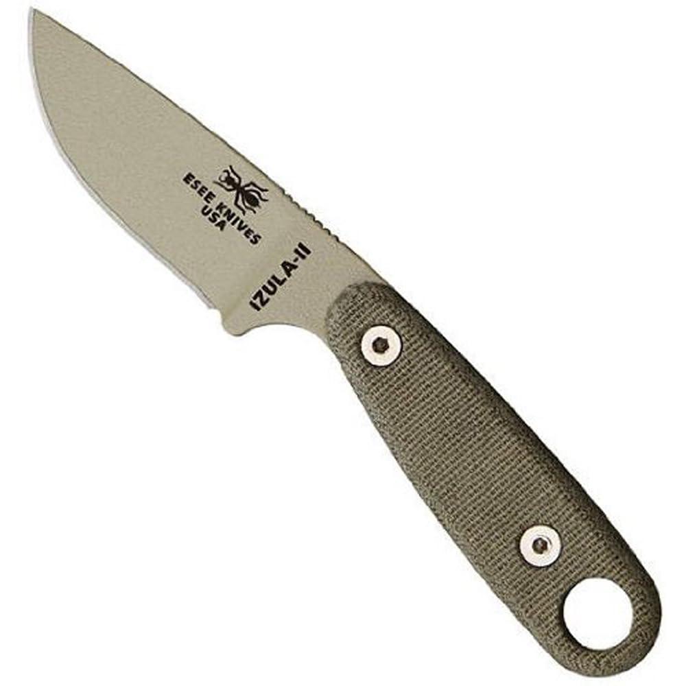 ESEE Knives Izula-II Fixed Blade Knife, Micarta Handle, Molded Sheath, Clip Plate (Desert Tan)