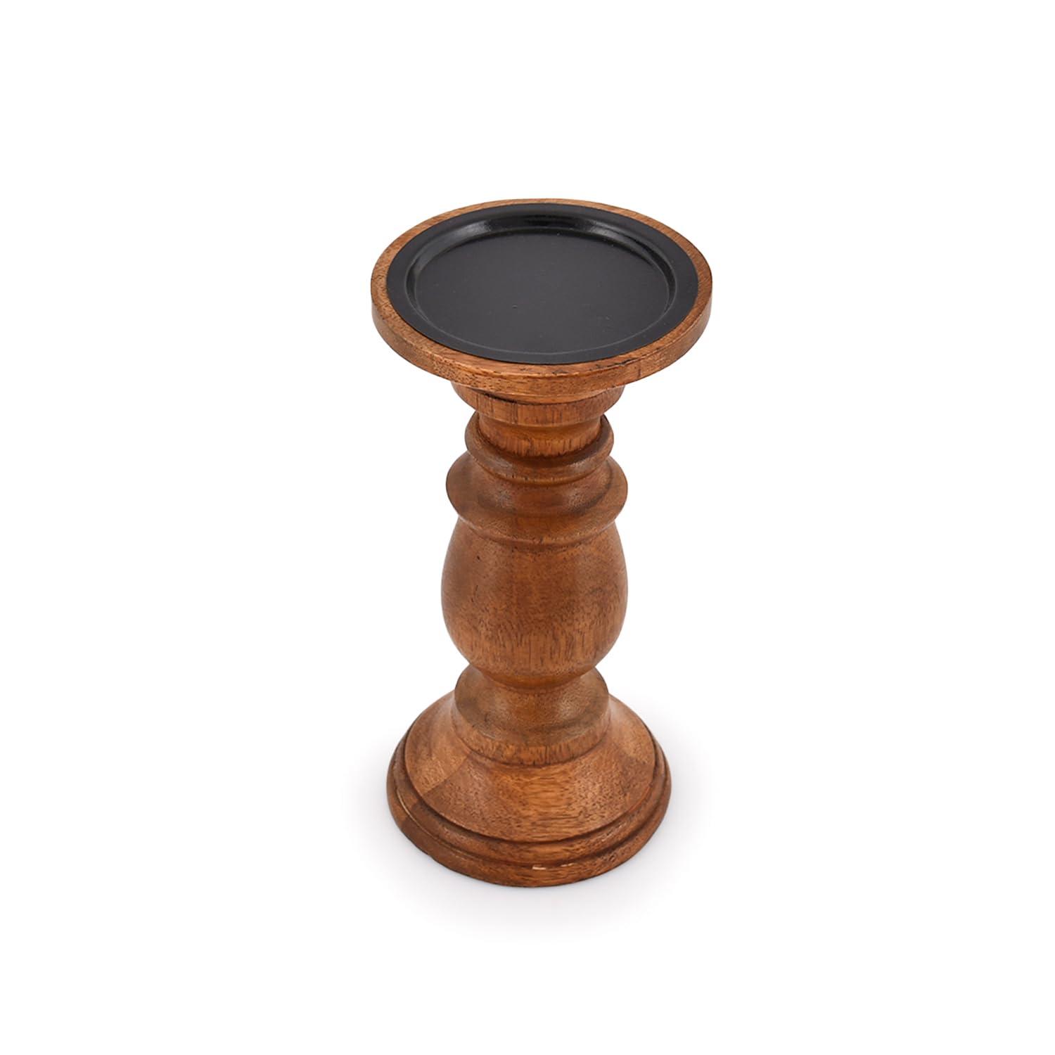 EDHAS Natural Round Turned Candle Holders for Pillar Candles Set of 3 Vintage Style Mango Wood Candle Holder for Centerpiece for Dining, Living Room - Image 6