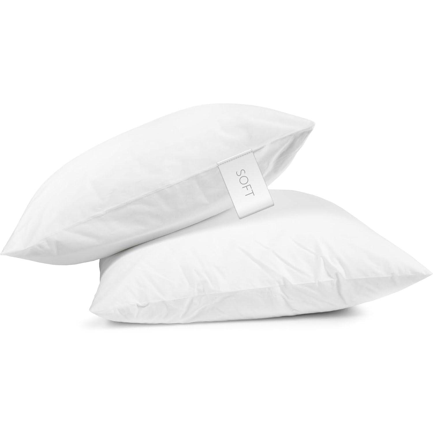 Digital Decor 100% Cotton Hotel Pillows, U.S. Made Hypoallergenic Pillows with Down Alternative Fiber Fill for Side & Back Sleepers, Set of 2, Three Comfort Levels, (Soft, Medium, Firm) Soft