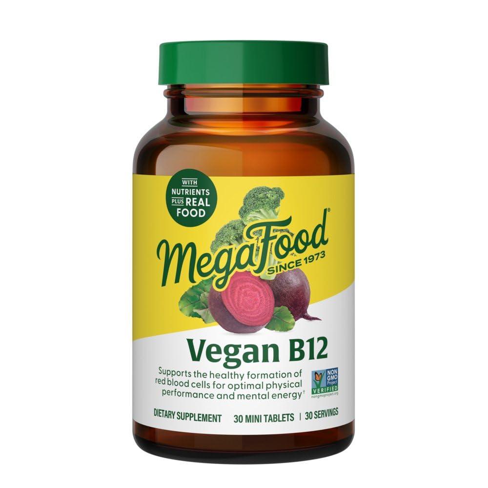 MegaFood Vegan Vitamin B12, Vitamin B Supplement with Vitamin B6, B12 Vitamins, and Folic Acid, Supports Cellular Energy Production, Nervous System Health & Cardiovascular Function - 30 Tablets