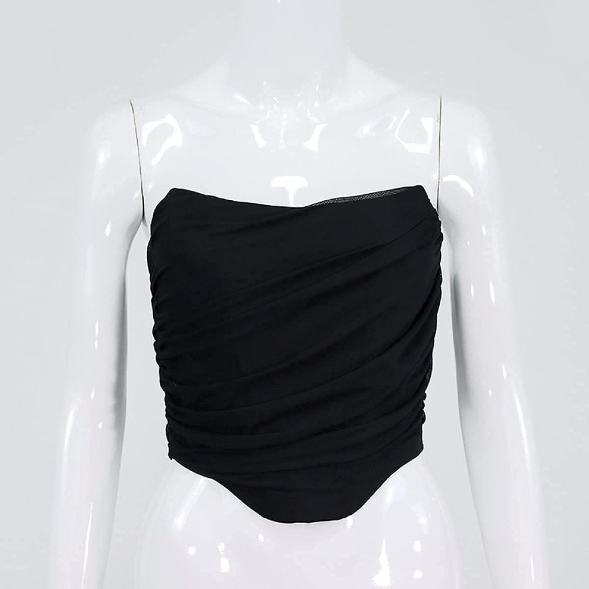 Women's Vintage Strapless Open Back Boned Mesh Bustier Zip Back Corset Bodyshaper Crop Top - Image 5
