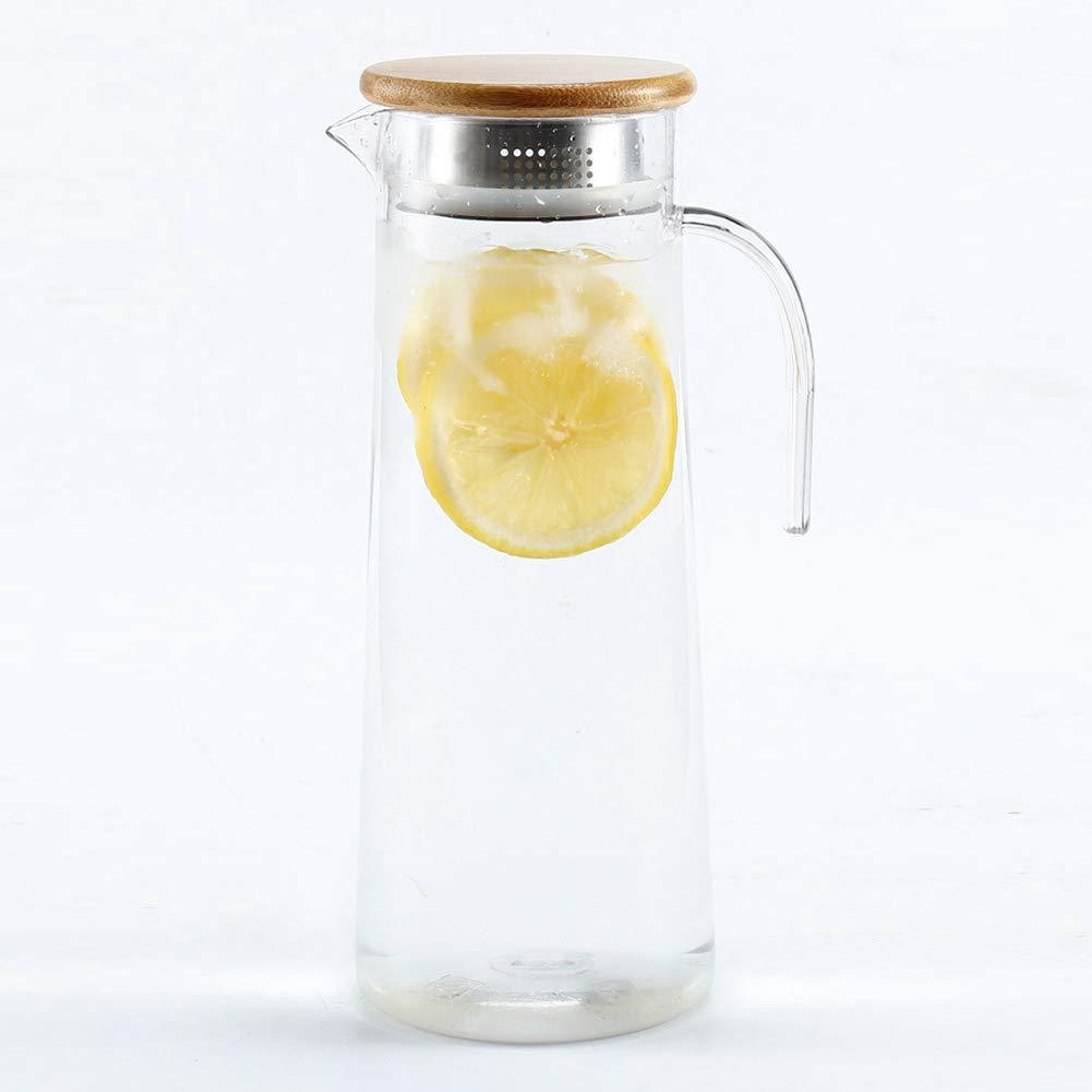 Acrylic Water Pitcher with Lid, 40 Oz Plastic Transparent Iced Tea Water Jug Drink Pitcher Beverage Carafe Pitchers for Juice Tea Coffee Milk(Bamboo Lid)