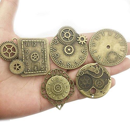 30pcs Antique Bronze Mix Skeleton Steampunk Clock Face Watch Gear Cog Wheel Pendant Charms Jewelry Making DIY Steampunk Gear Pendant Charms Wholesale (M071) - Image 3