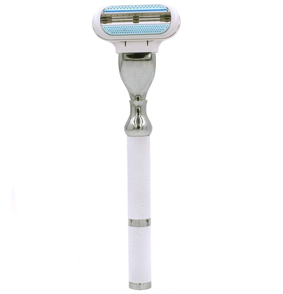 Parker Deluxe Triple Blade Razor for Women–Compatible with Gillette Venus or Gillette Mach 3 Cartridges–5.5 Inch Textured Brass Frame Handle-One Gillette Venus Cartridge Included