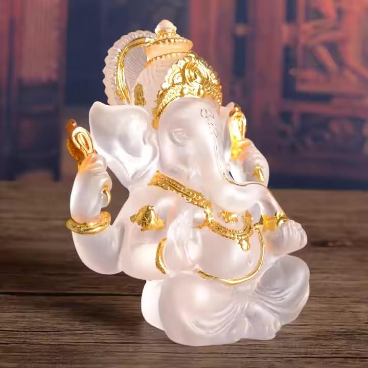 Ganesh Idol Transparent Statues for Table Or Car Dashboard 14 CM Long for Home Pooja Multi Color Glass Look Ganpati Murti Puja for Home Mandir Diwali Gift Ganesha Yoga Calm Decor (White) - Image 5