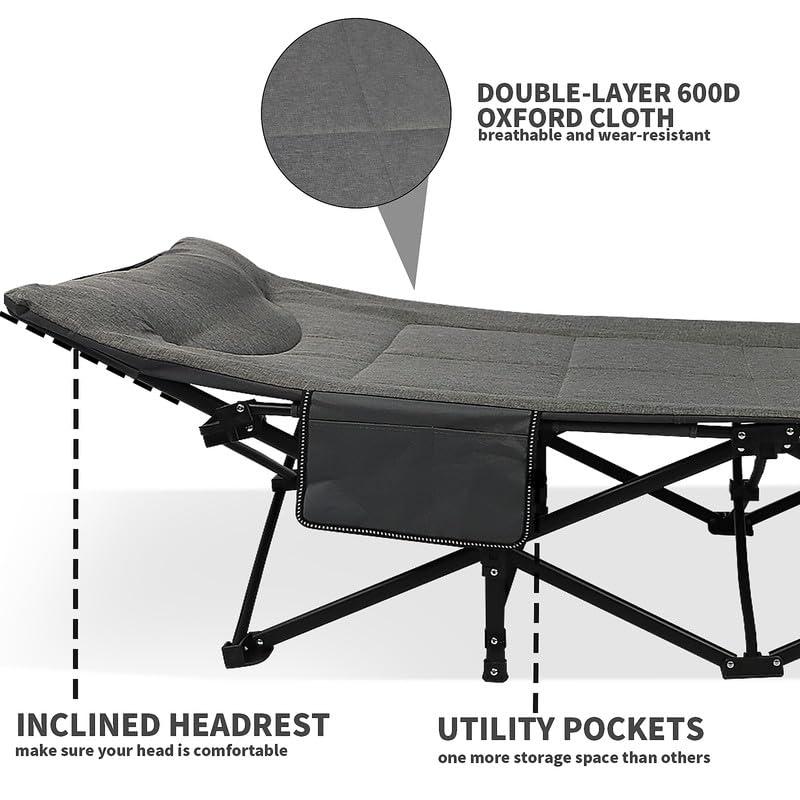 Northroad Camping Cot for Adults with Cushion and Pillow, Portable Folding Bed for Sleeping, Lightweight Tent cot with Carry Bag Supports 450 lbs (Grey) - Image 5