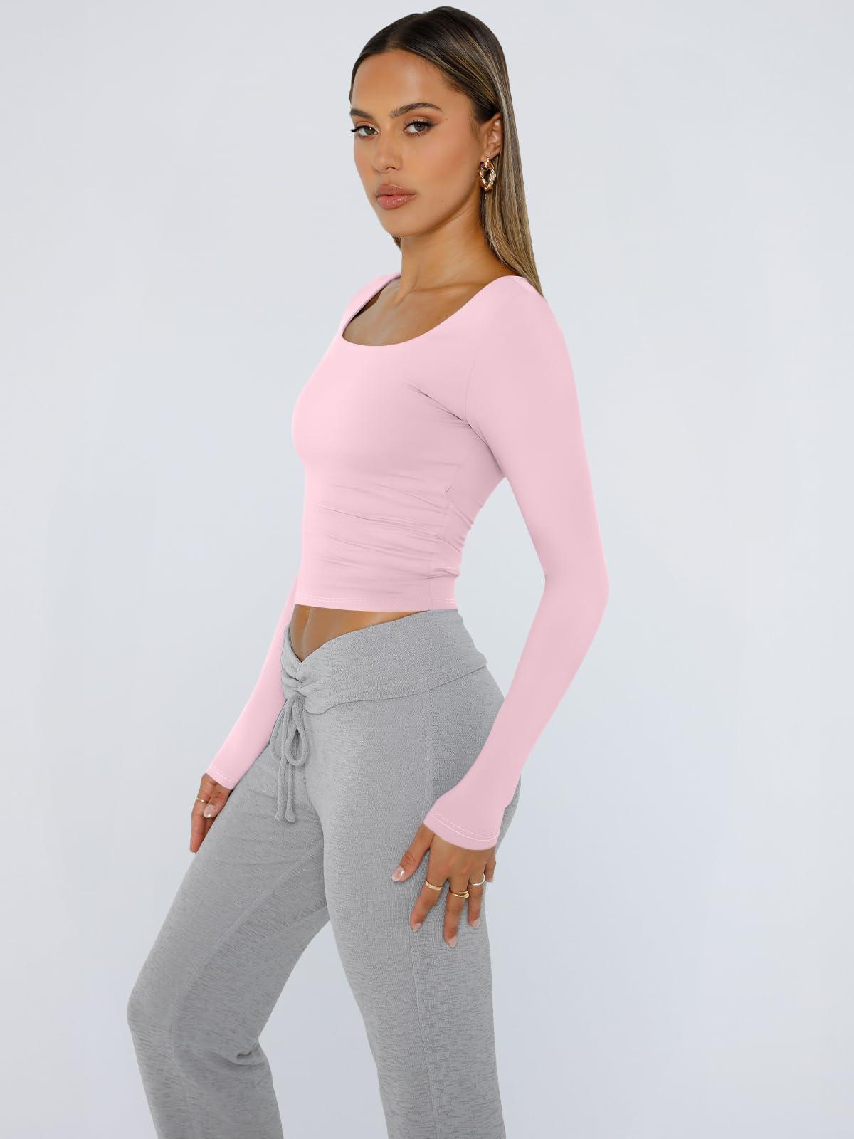 Trendy Queen Womens Long Sleeve Shirts Crop Tops Fall Fashion 2025 Square Neck Going Out Basics Tees Y2k Clothes - Image 3