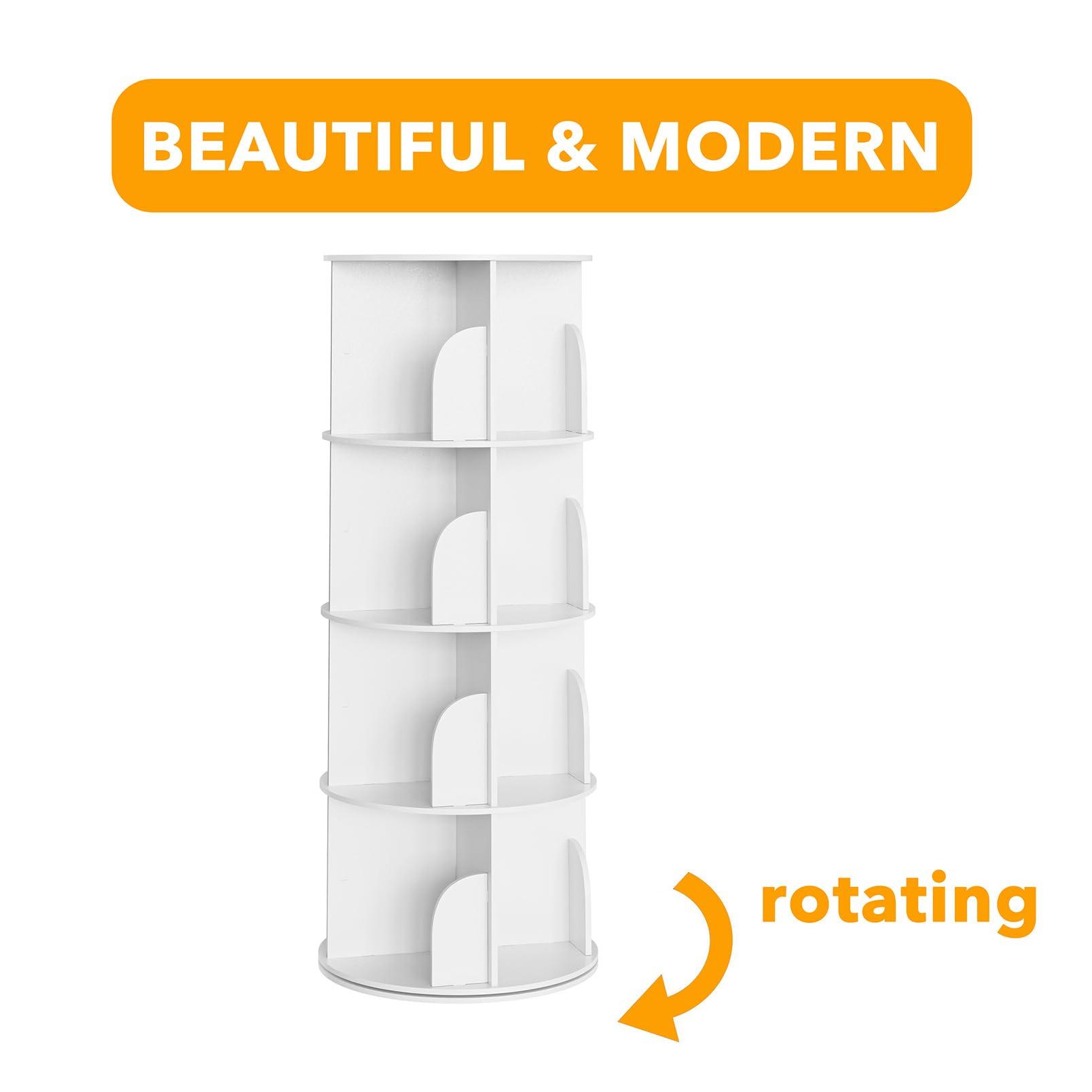 SpaceAid 4 Tier Rotating Bookshelf Tower, Spinning Bookcase Lazy Susan, Revolving 360 Book Shelf Storage Round Carousel, Vertical Rotate Turning Spiral Corner Organizer, White - Image 7