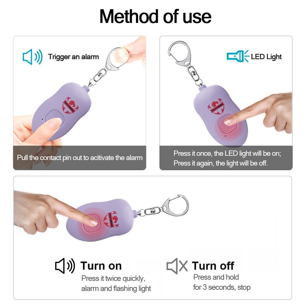 Fightsense Personal Alarm Keychain with Snap Hook, 130dB Siren Safety Alarm for Women LED Light (300m Audible) (Purple) - Image 4
