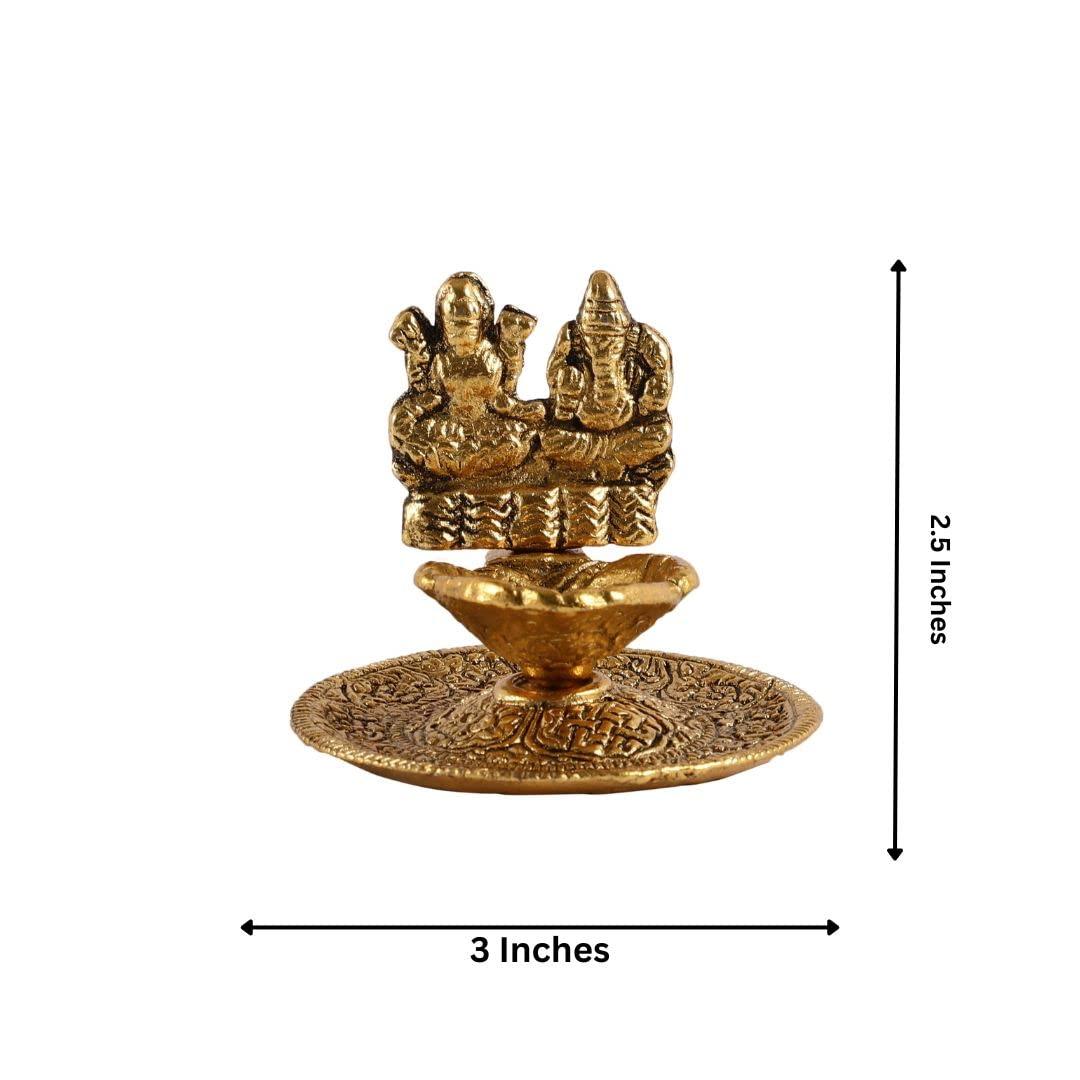 Purestory Goddess Laxmi Ganesh Diya,Laxmi Ganesh Figurine,Laxmi Ganesh Diya Idol Statue for Home Temple,Office,Gifts.Laxmi Ganesh Candle Holder for Home Decor - Gold - 3 Inches - Image 2