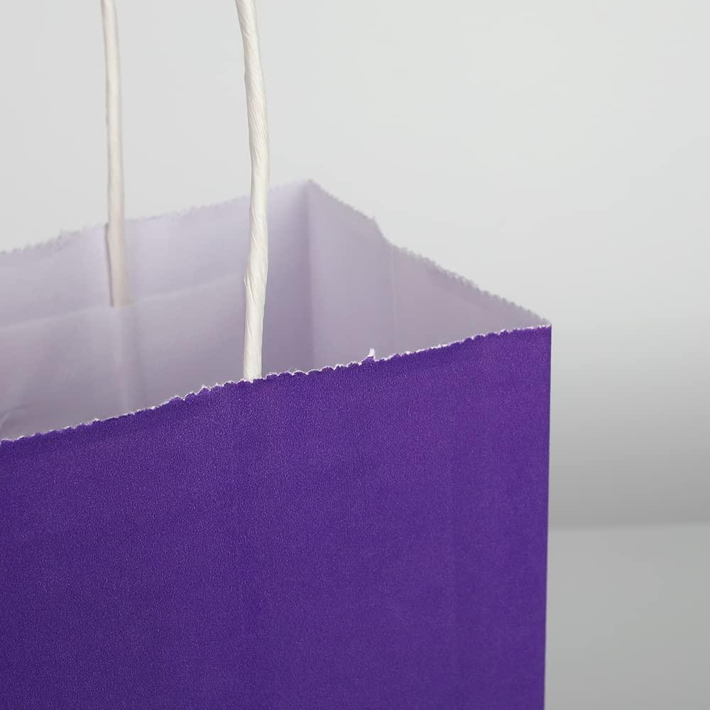 Oikss 100 Pack 8x4.75x10 Inch Medium Purple Kraft Paper Bags with Handles Bulk for Birthday Wedding Party Favors Grocery Retail Shopping Business Takeout Goody Craft Gift Bags Sacks, (100pcs Count) - Image 4