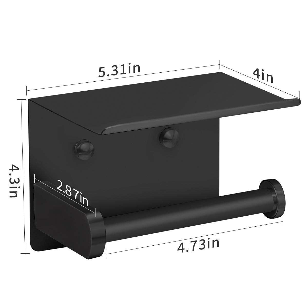 VAEHOLD Self Adhesive Toilet Paper Holder with Phone Shelf Stainless Steel Wall Mounted Toilet Paper Roll Holder - Rustproof and Bathroom Washroom Tissue Roll Holder with Shelf - Black - Image 3