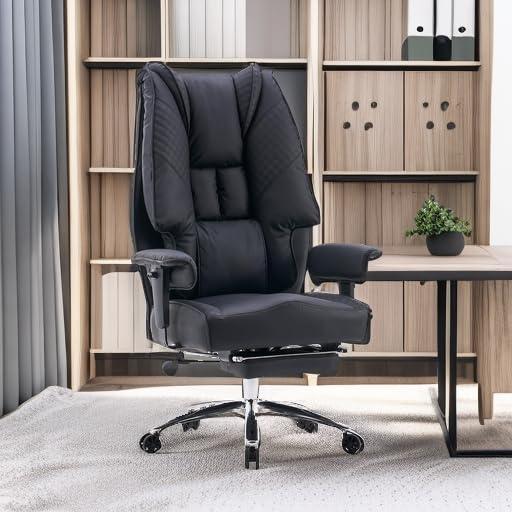 EXCEBET Big and Tall Office Chair 400lbs Wide Seat, Leather High Back Executive Office Chair with Foot Rest, Ergonomic Chairs Lumbar Support for Lower Back Pain Relief (Black) - Image 5