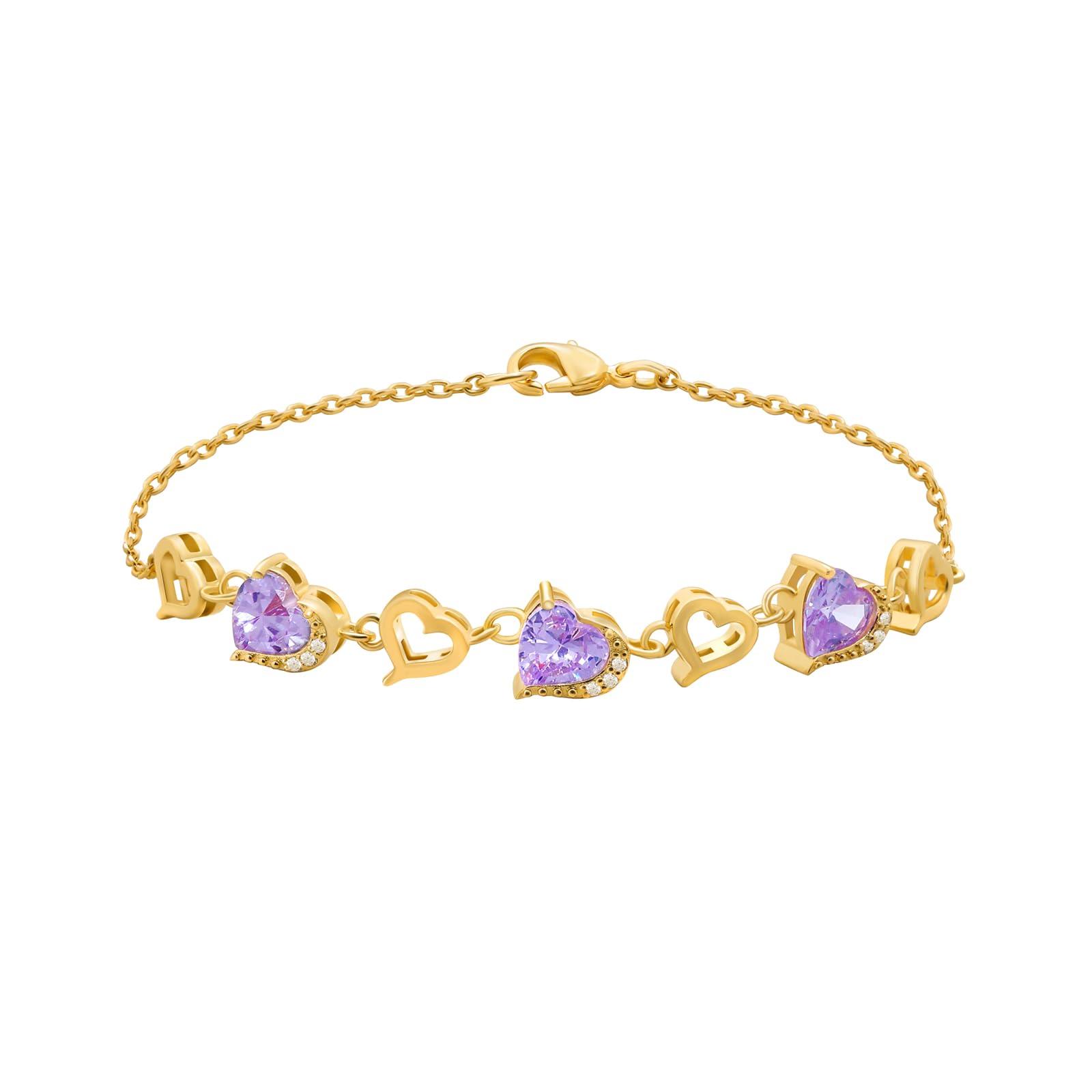 S.L JEWELERY S Heart Bracelet for Women Copper,Purple Bracelet for Mother Wife Sister Wedding Birthday Mother's 7.5" Chain
