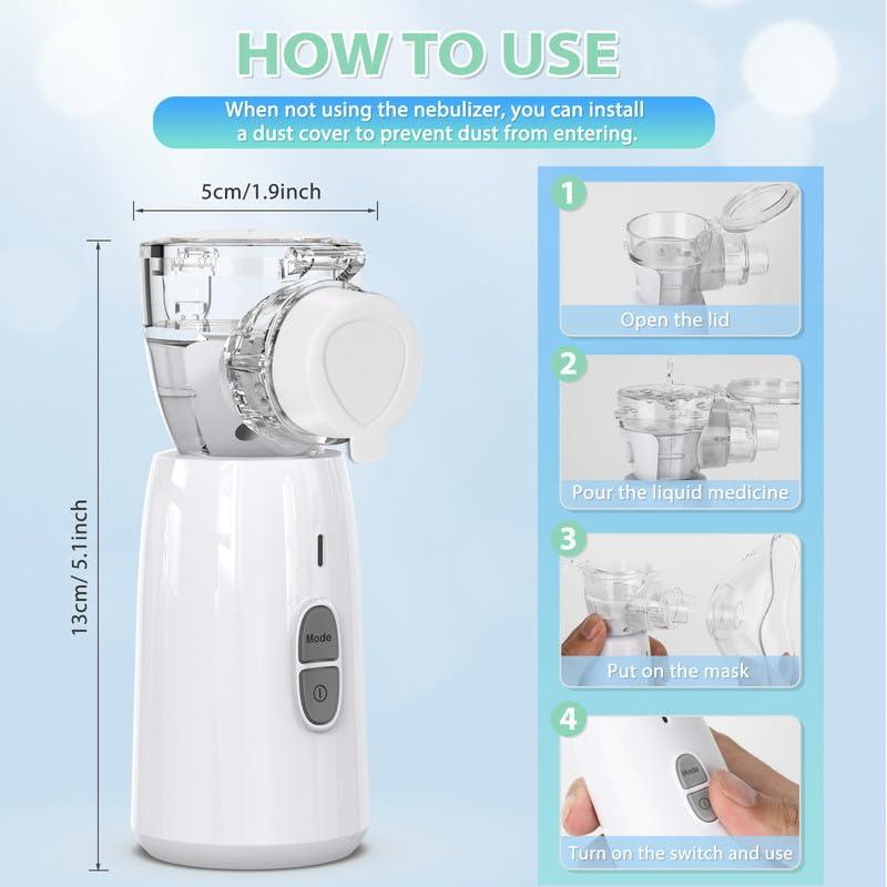 Portable Mesh Machine with 2 Masks & Mouthpiece, Handheld Spacer Quiet Working, 2 Adjustable Mode for Adult and Kid, for Travel & Home Use - Image 2