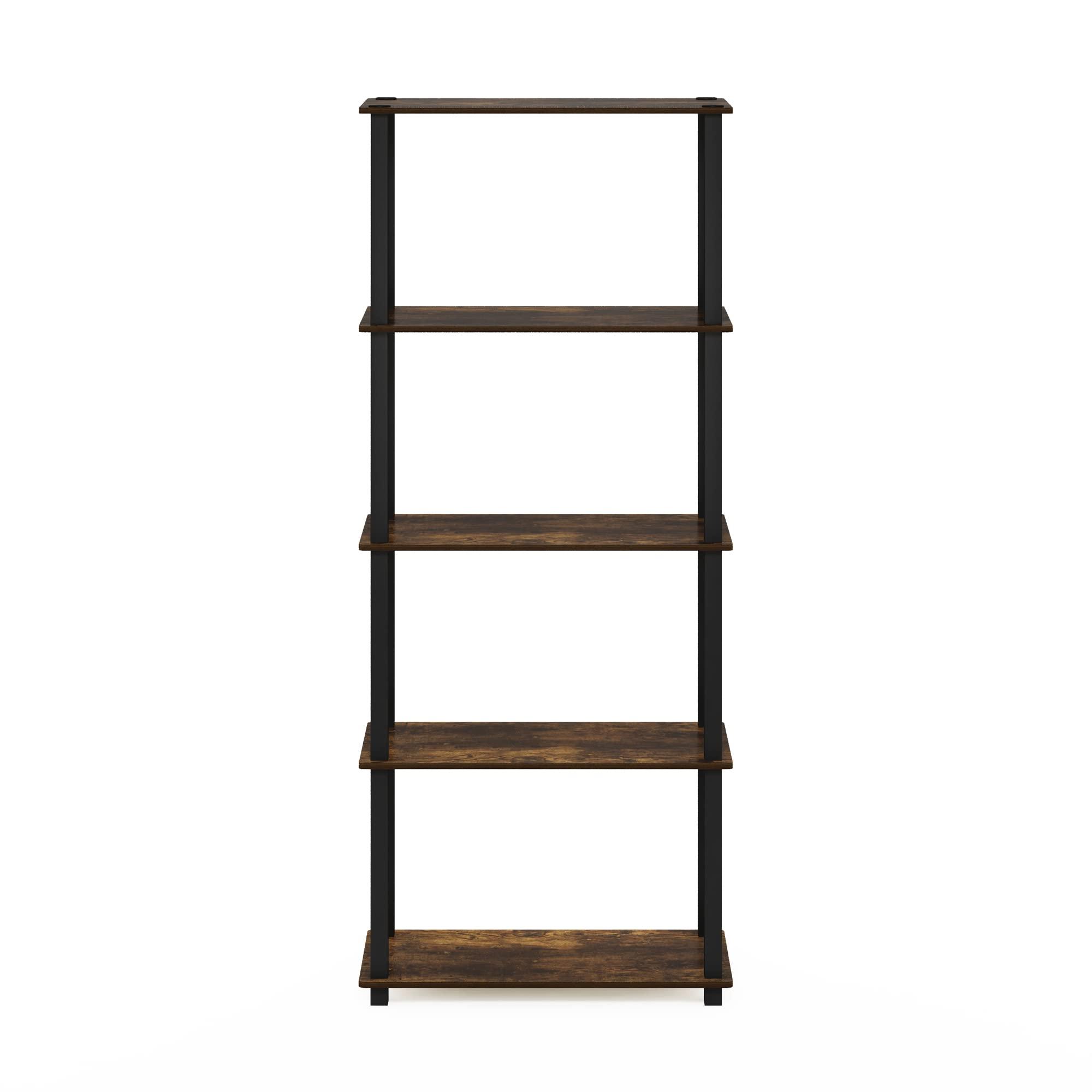 Furinno Turn-S-Tube 5-Tier Multipurpose Shelf Display Rack with Square Tubes, Amber Pine/Black - Image 6