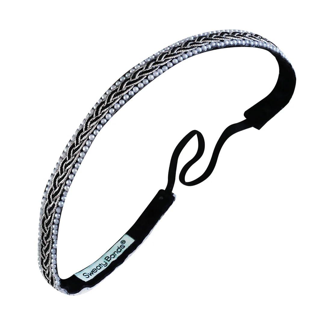 Sweaty Bands Womens Girls Headband for an Active Lifestyle - Non-Slip Grip Sweat-Wicking Velvet-Lined Braided Jeweled Hairband - Bling Twisted Black White