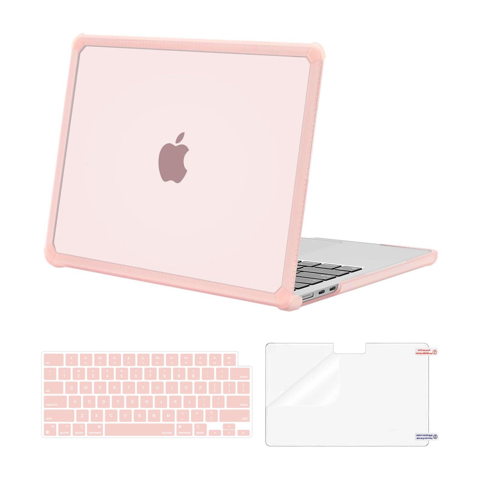 MOSISO Compatible with MacBook Air 13 inch Case 2025 2024 2023 2022 M4 A3240 M3 A3113 M2 A2681,Anti-Cracking Heavy Duty TPU Bumper Hard Case&Keyboard Skin&ScreenFilm for MacBook Air 13.6, Pink