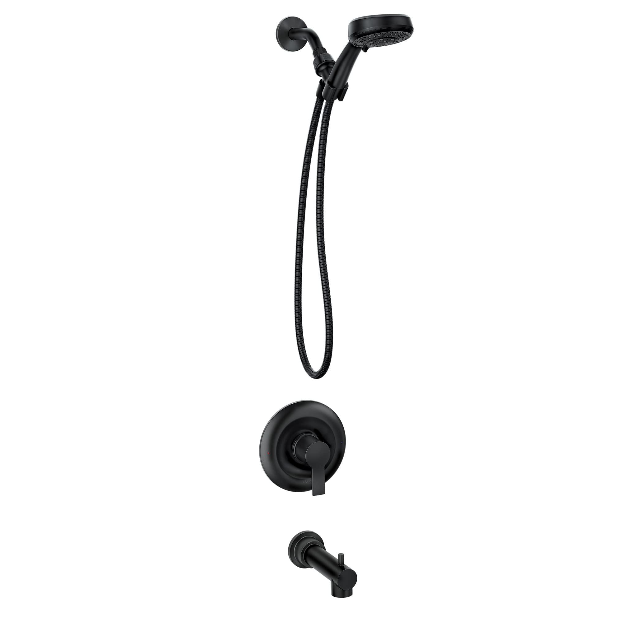 Moen Meena Matte Black Single Handle Modern Shower Faucet Set with Handshower and Tub Spout for Bathtub, Valve Included, 82618BL