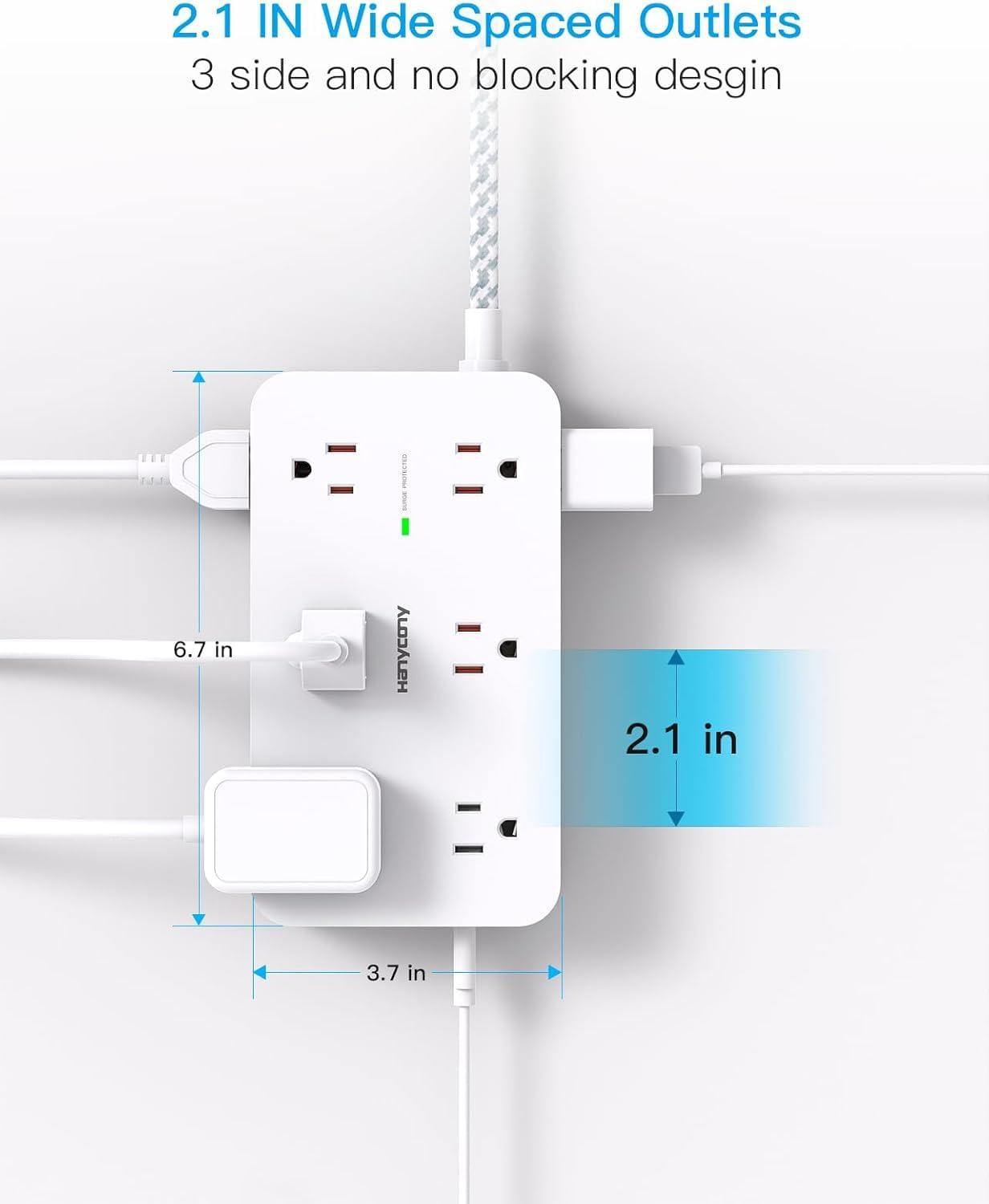 Extension Cord 15 Ft, HANYCONY Power Strip Surge Protector 12 Outlets 4 USB Ports (2 USB C), Large Desk Power Strip with Long Cord, Flat Plug, Wall Mount for Office Home College Dorm Room Essentials - Image 2