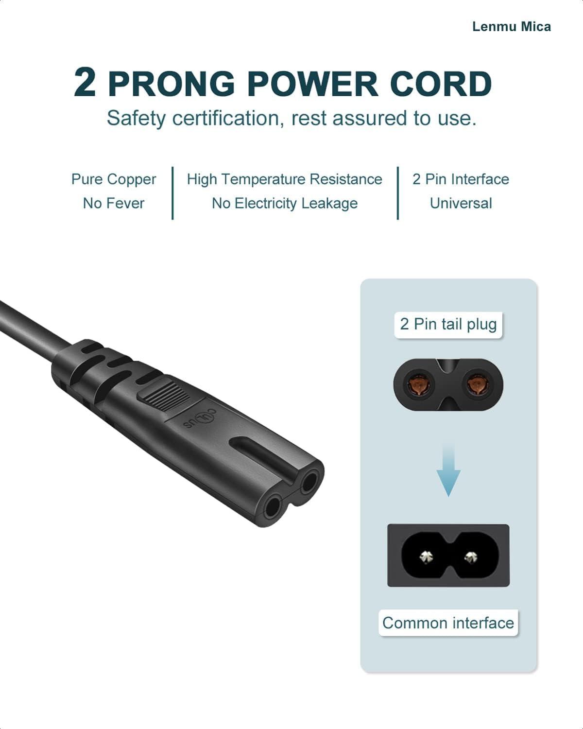 Speaker Power Cord 2 Prong AC Power Cable Charger Cord for JBL Partybox Encore Essential/310/100/110/200 /710/1000/Stage 320/Club 120/Boombox 3,On-The-Go Essential Speaker Soundbar Power Supply (10FT) - Image 2