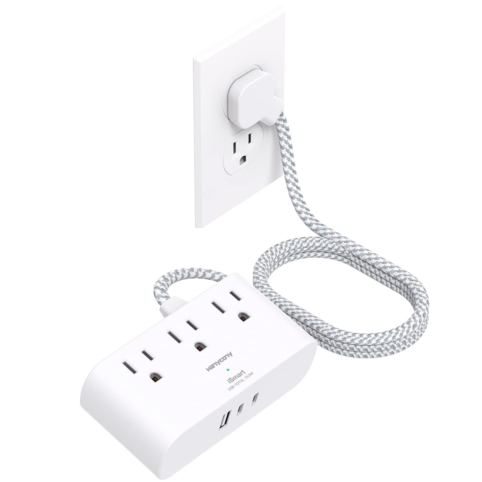 Flat Plug Power Strip 6 Ft, HANYCONY Ultra Thin Flat Extension Cord, 3 Outlets 3 USB Ports(2 USB C) Multi Plug Outlet Extender with No Surge Protector for Cruise Ship, Travel, Dorm Room Essentials