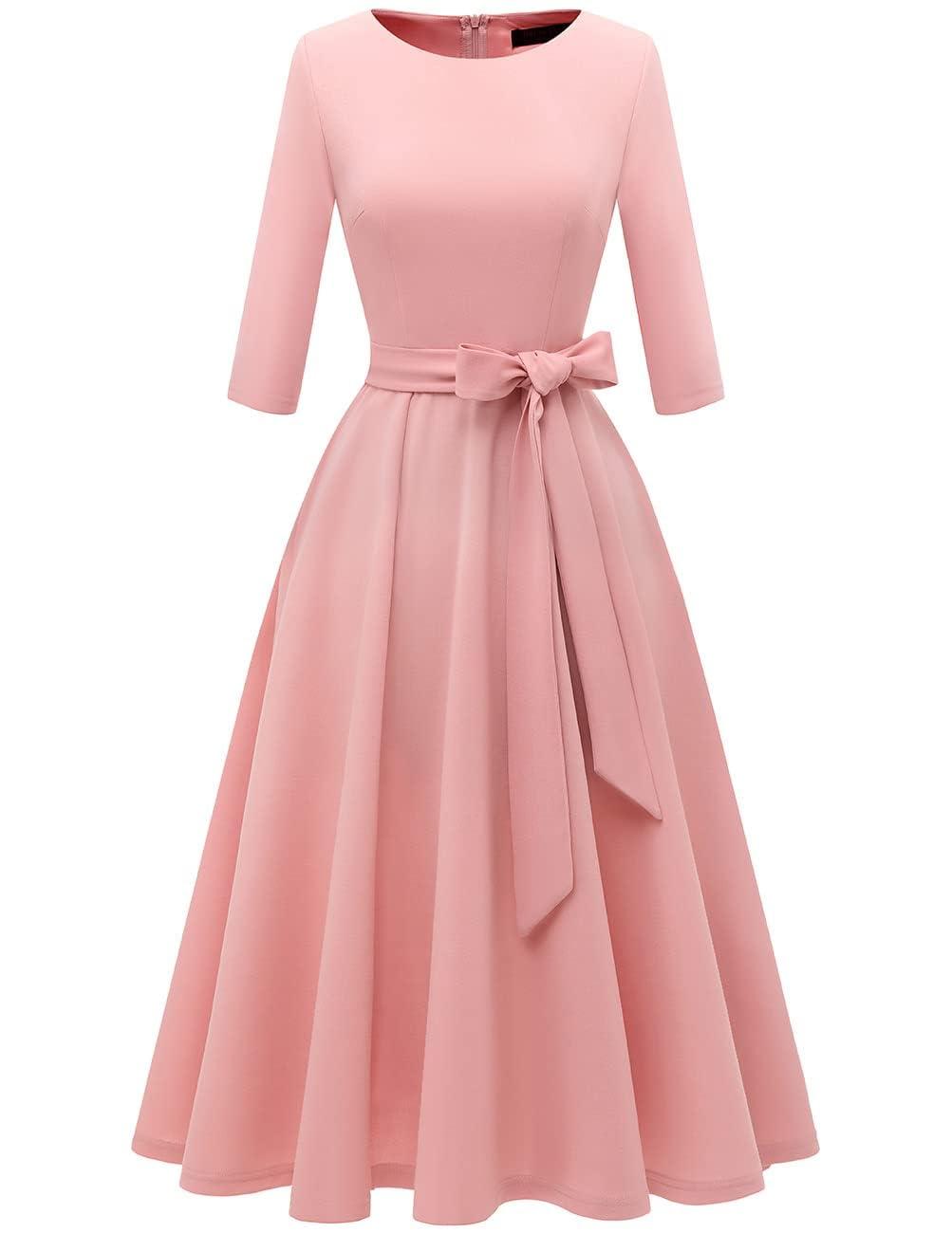DRESSTELLS Cocktail Dresses for Women, Vintage Wedding Guest 3/4 Sleeves Formal Church Dress, Summer 2025