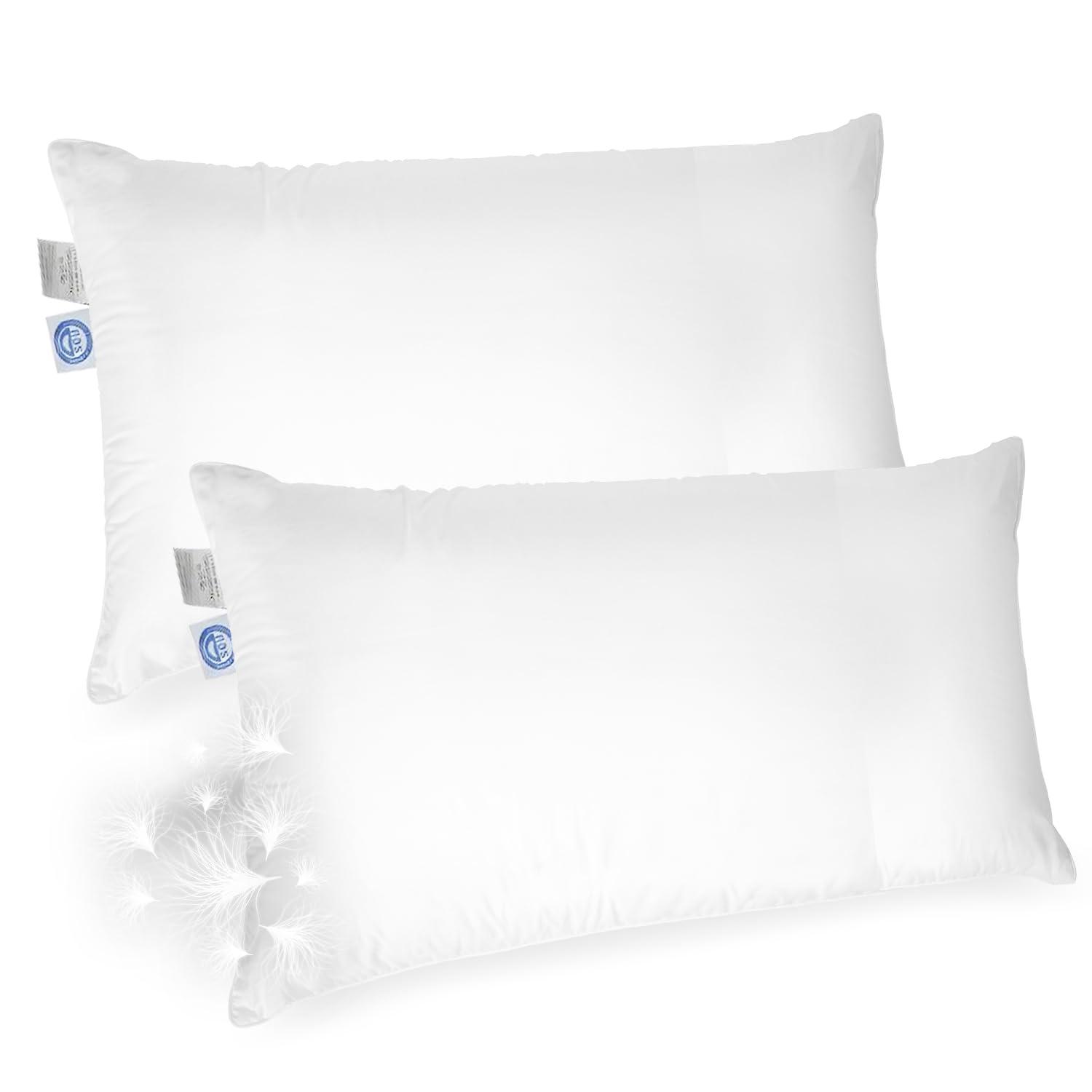 East Coast Bedding Goose Down Sleeping Pillow White 600 Fill Power with 400 Thread Count 100% Cotton for Couch, Side Sleeper, Travel & Bed Pillows - King Size Firm - 2 Pack