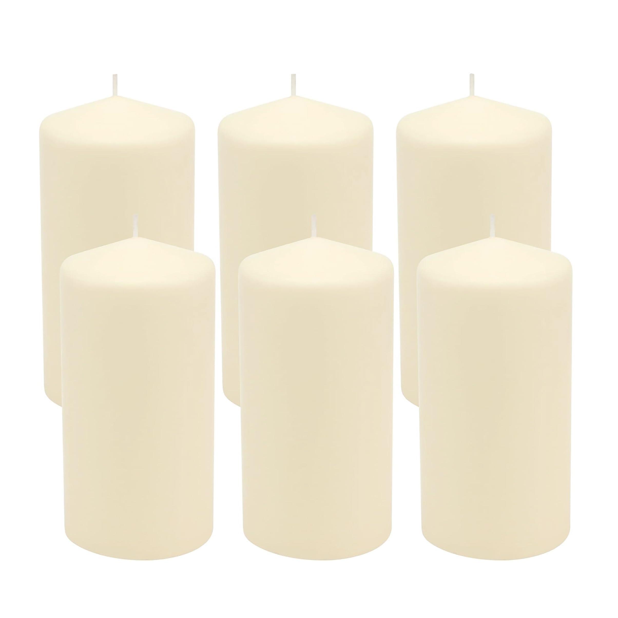 Stonebriar 6 Pack Tall 3 x 6 Inch 65 Hour Long Burning Unscented Ivory Wax Pillar Candles