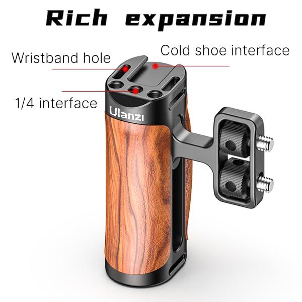 R075 Wooden Handle Grip Left Right Compatible for Sony A6400 A6600 A7III A7IV Nikon Canon Panasonic Camera Cage, for iPhone/Smartphone Video Rig Video-graphy Accessories Mobile Filming 1/4" Bracket - Image 4