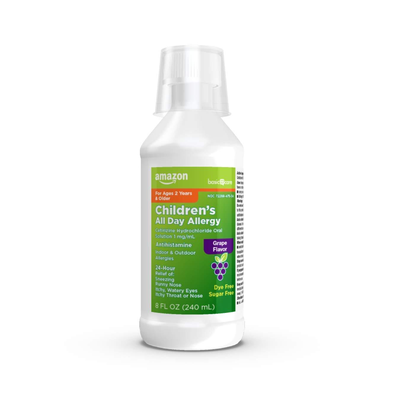 Amazon Basic Care 24 Hour Allergy Relief for Children, Cetirizine Hydrochloride Oral Solution 1 mg/mL, Grape Flavor, Dye Free, 8 fl oz (Pack of 1) - Image 5