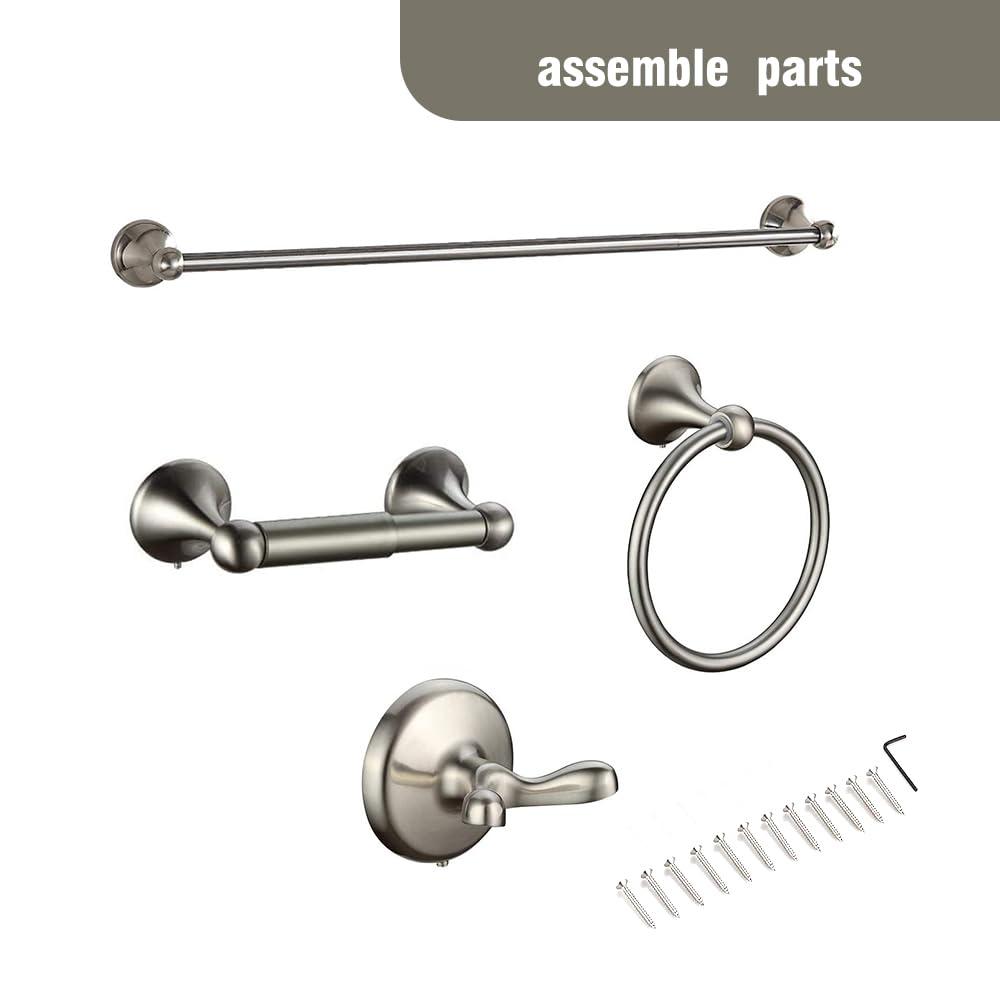 AGKXHDEC 4-Piece Bathroom Hardware Set: Brushed Nickel Bathroom Accessory Set, Towel Bar,Towel Ring,Toilet Paper Holder,Robe Hook, Wall Mounted,Optional Install Towel bar Length for 24 or 16 inch - Image 7