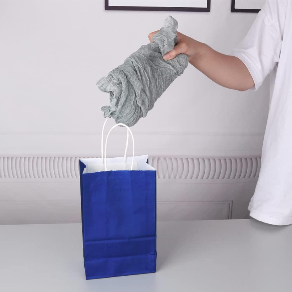 Oikss 100 Pack 5.25x3.25x8.25 Inch Small Royal Blue Kraft Paper Bags with Handles Bulk for Birthday Wedding Party Favors Grocery Retail Shopping Business Goody Craft Gift Bags Sacks (100pcs Count) - Image 7