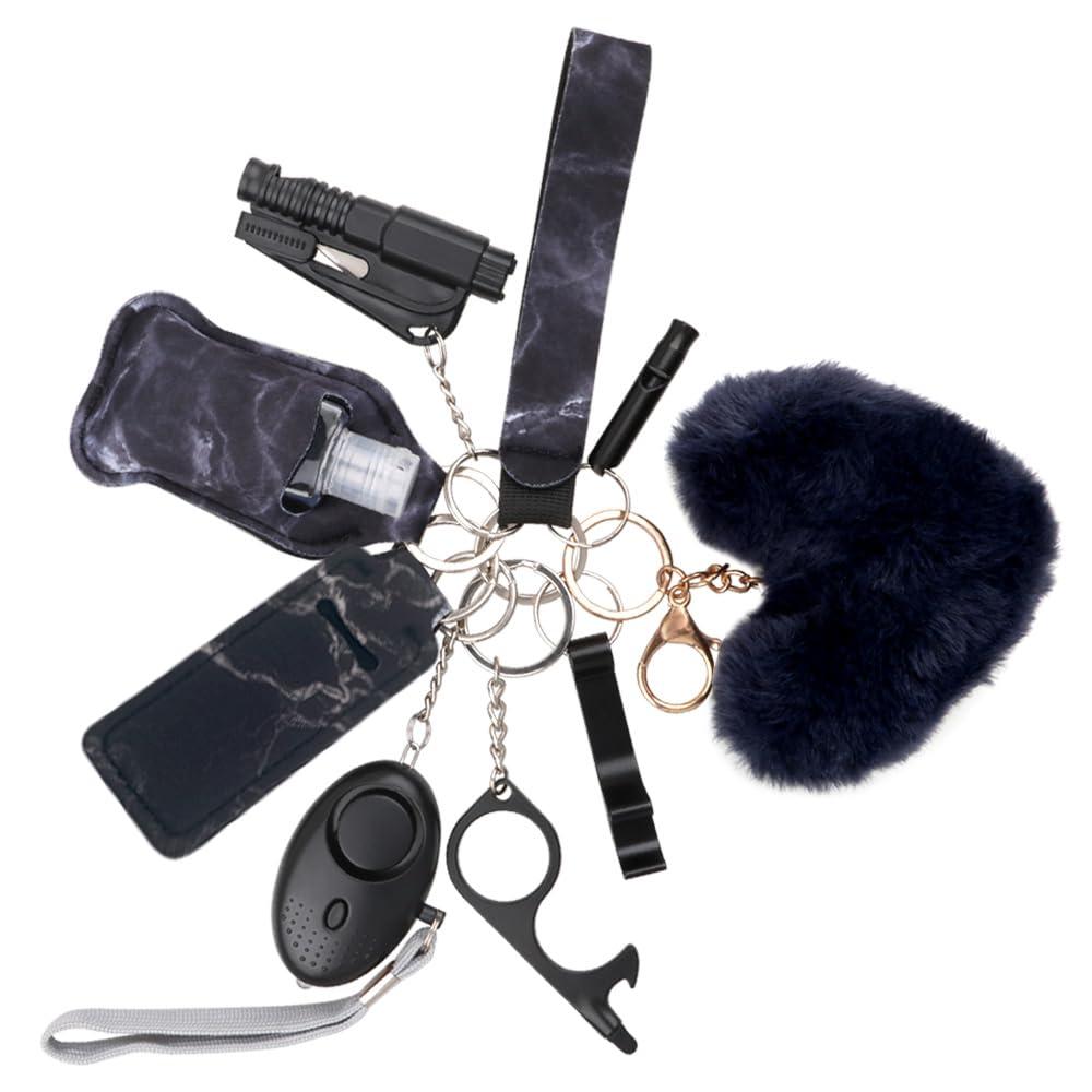 Zesirmay 10PCS Accessories Keychain Set for Women with Safety Alarm Key Chain,Whistle and Wristlet KeyChain Set
