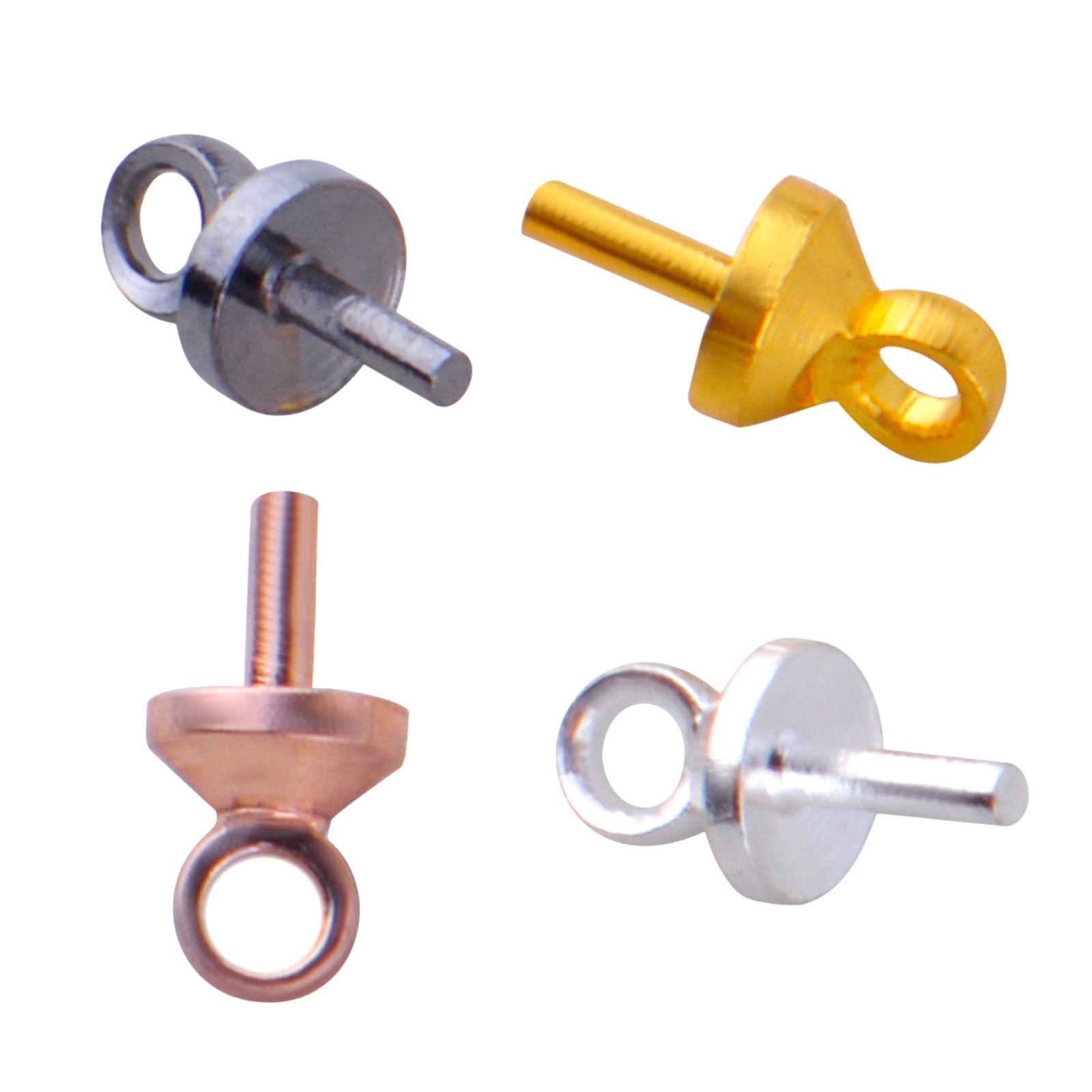 100pcs Stainless Steel Cup Eye Pins Cup Pearl Eye Pin Bail Peg Pendants Small Cup Pearl Bails for Half Drilled Beads Charms Jewelry Making, 4 Colors, 7.5mm*3.8mm, Pin: 0.9mm - Image 4