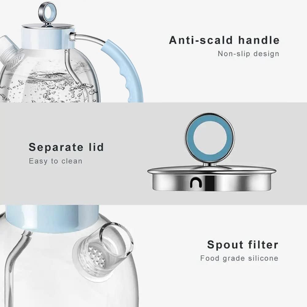 ASCOT Electric Kettle, Glass Electric Tea Kettle Gifts for Men/Women/Family 1.6L 1500W Borosilicate Glass Tea Heater, with Auto Shut-Off and Boil-Dry Protection (Blue) - Image 3