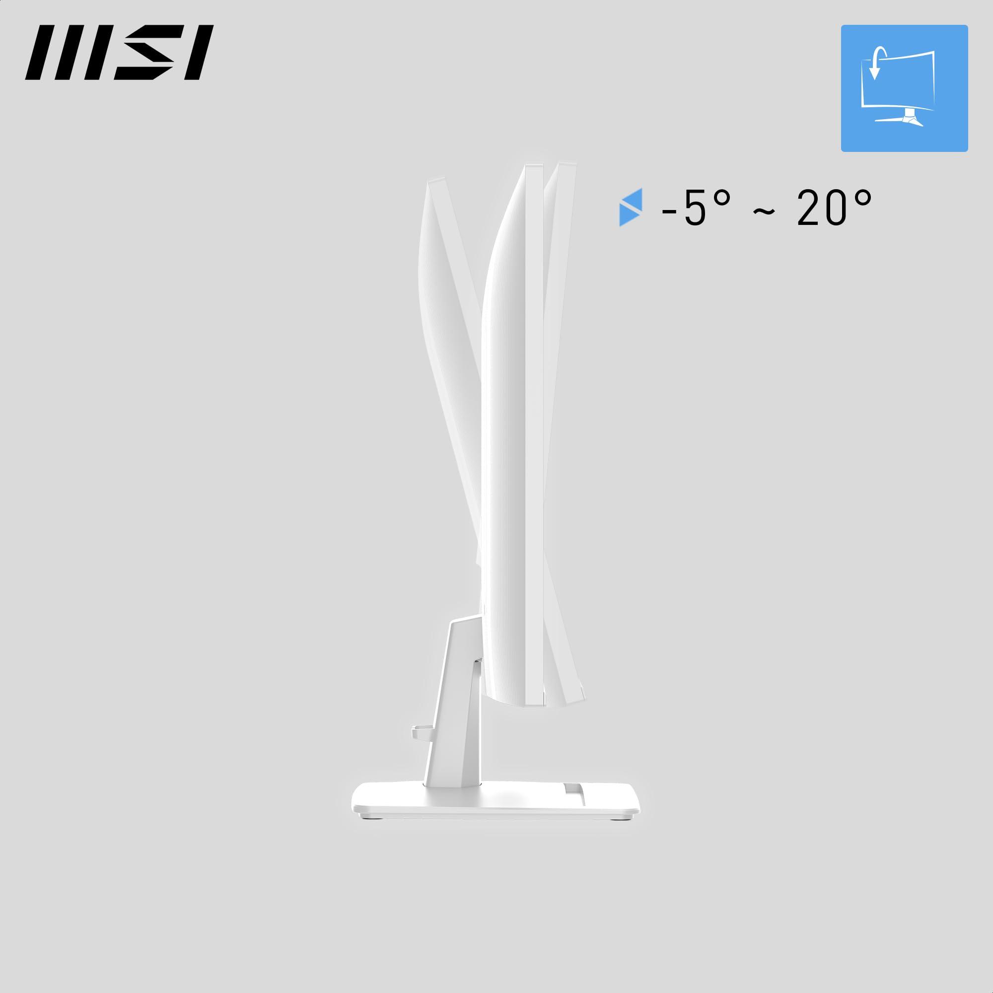 MSI PRO MP275W E2 27-inch IPS 1920 x 1080 (FHD) Gaming Office Monitor, 120Hz, Free-Sync, HDMI, DisplayPort, VGA Port, VESA Mountable, Tilt, Speaker, 4-Side Slim Bezel 1ms, White - Image 4