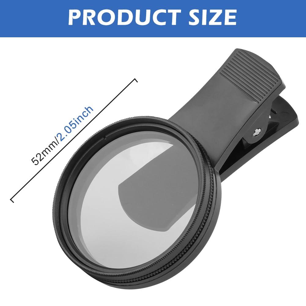 52MM Clip-on CPL Phone Camera Lens Filter Kit, Clip On Polarizer Phone Camera Lens Accessories Ultra Slim Phone Camera Lens Filter with Cleaning Cloth Works with Most Smartphones(Black) - Image 2