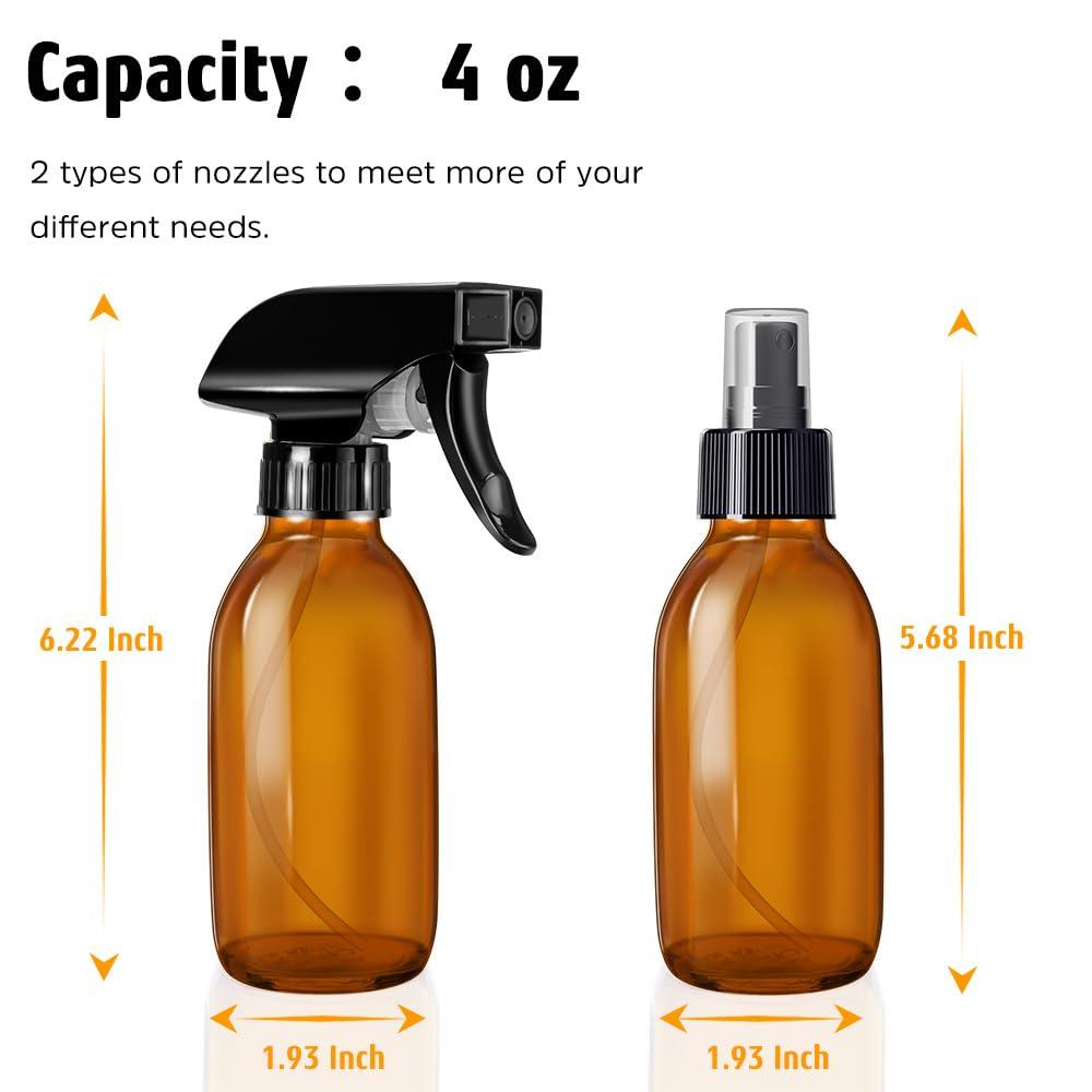 Tecohouse Glass Spray Bottles 4 OZ, Amber Empty Spray Bottle for Essential Oils, Small Glass Bottles for Cleaning Solutions, Plants, with Durable Nozzle, Labels, Funnel, Pipettes - Image 6