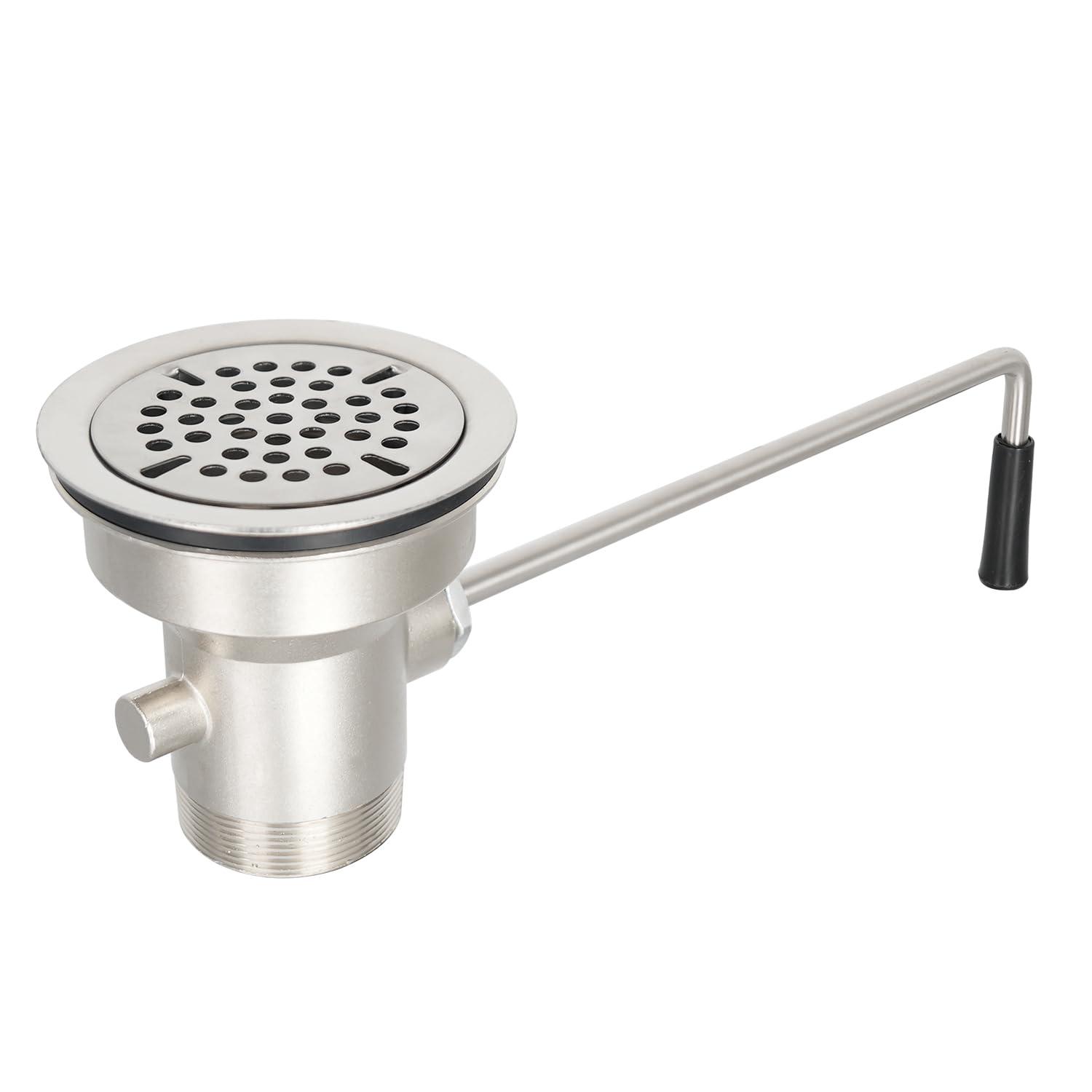Phivan 3-1/2 Inch Commercial Sink Drain with Twist Handle Kitchen Sink Opening Waste Drain Valve Stopper Prevents Sink Clogged Overflow for 1/2/3 Compartment Sink Style Drains