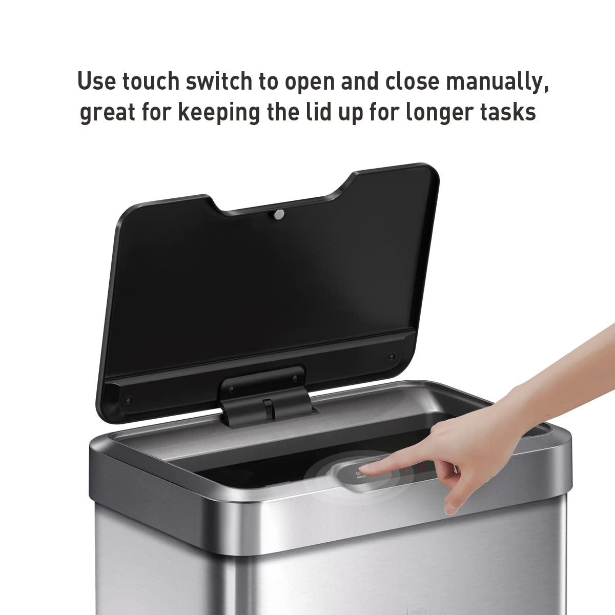 EKO Mirage-T 50 Liter / 13.2 Gallon Touchless Rectangular Motion Sensor Trash Can, Brushed Stainless Steel Finish - Image 4