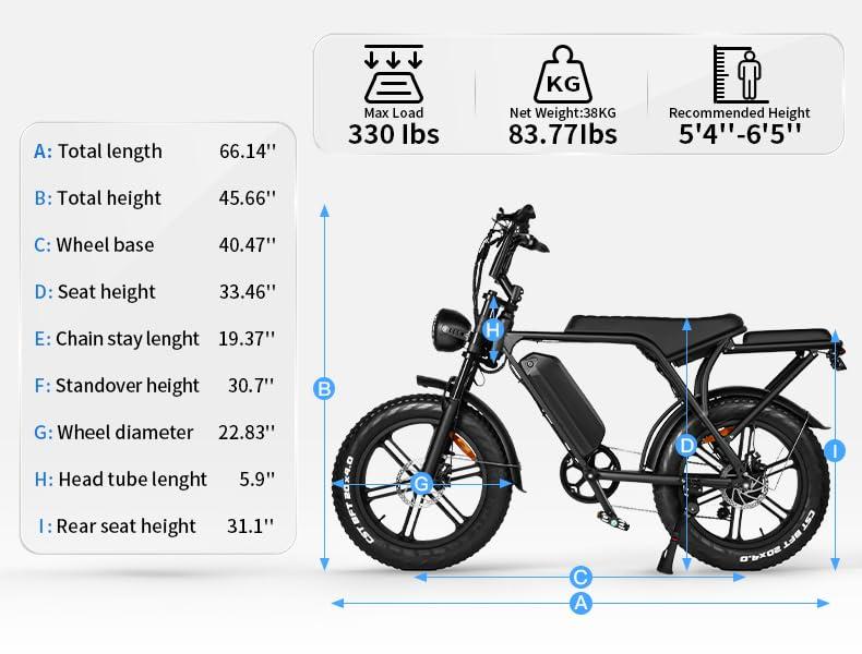 OUXI Electric Bike for Adults, Peak 500/750W/1000W, Up to 20/31 MPH, 10.4/15/30 AH Removable Battery, 16''/20" Fat Tire Electric Bike, 7-Speed Gear Bicicleta Eléctrica, Ebike Moped Style UL Certified - Image 2