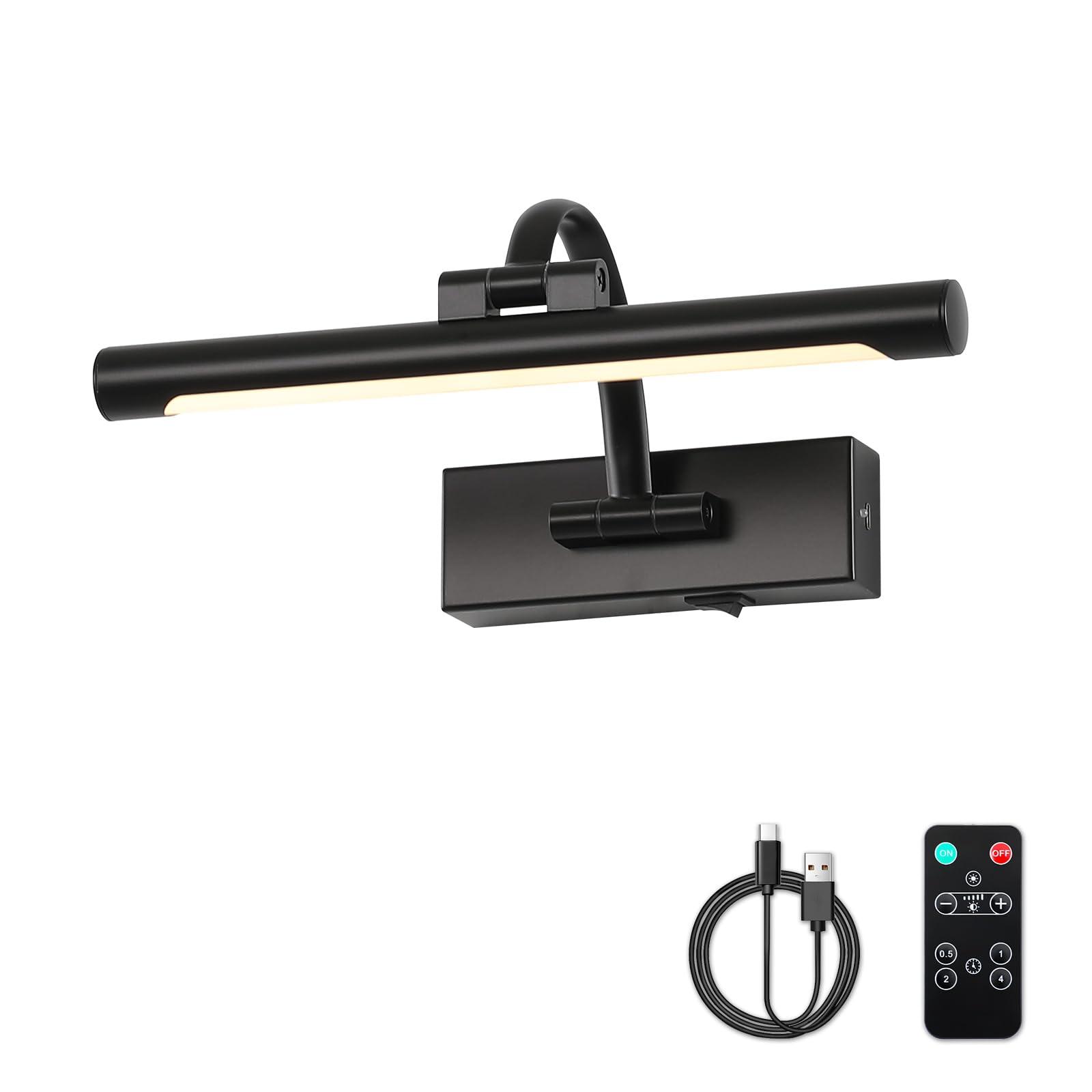 DESOOP Battery Operated Picture Lights for Wall Black Art Light Wireless Gallery Lights with Timer and Remote 12 Inch 2W Warm White