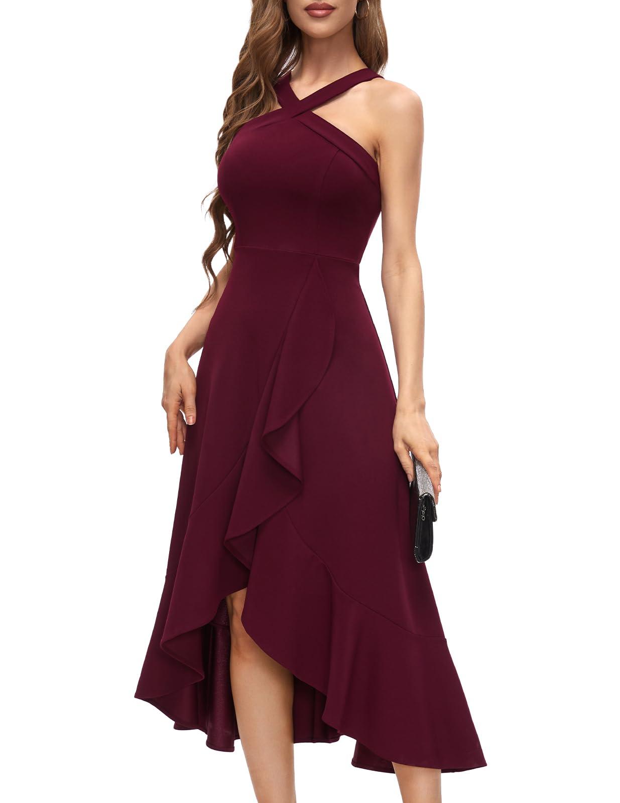 Bbonlinedress Halter Cocktail Women Dresses Prom Formal Wedding Bridesmaid Dress Ruffled Maxi Hi-Lo Evening Party 2025 Dress