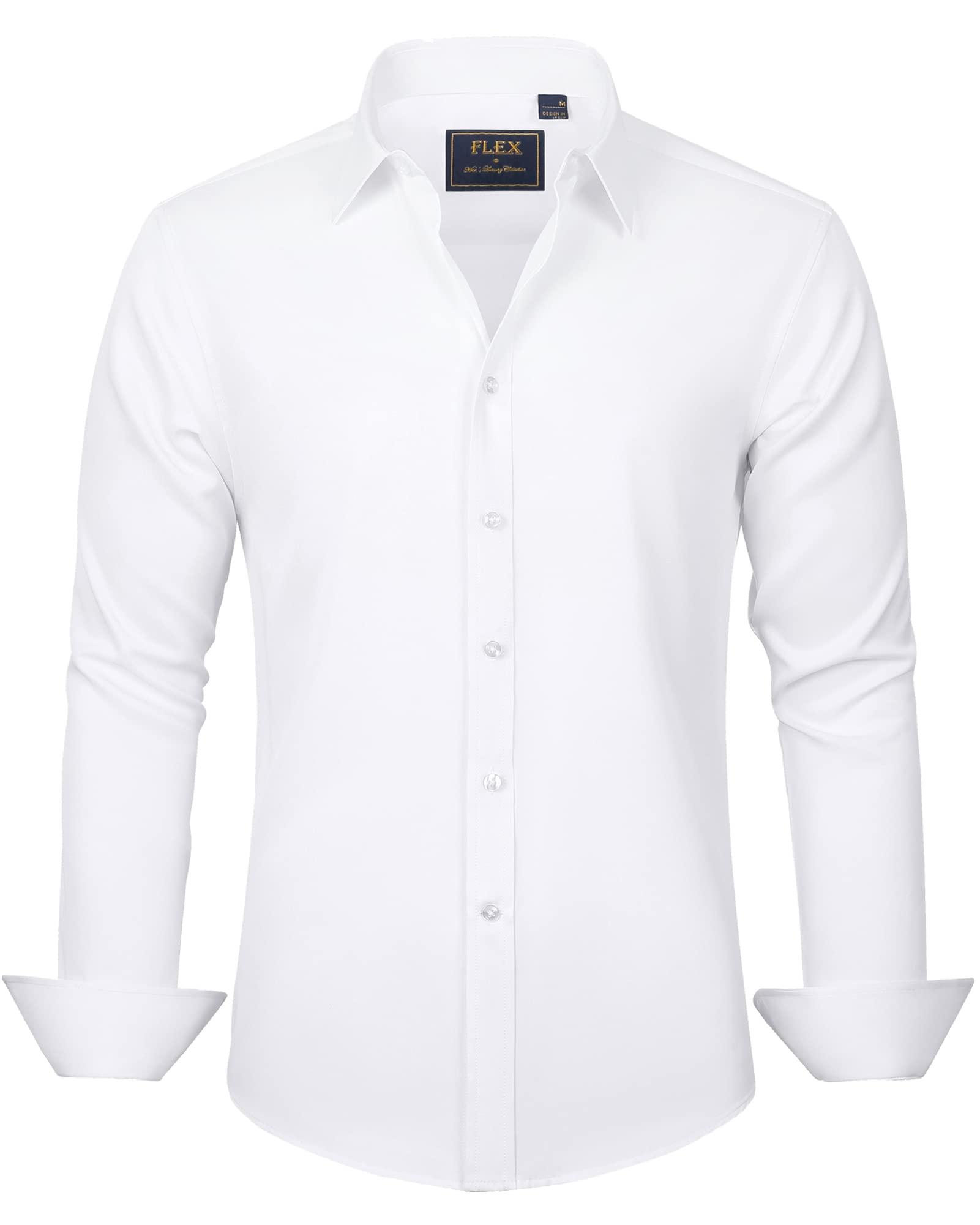 J.VER Men's Dress Shirts Solid Long Sleeve Stretch Wrinkle-Free Formal Shirt Business Casual Button Down Shirts