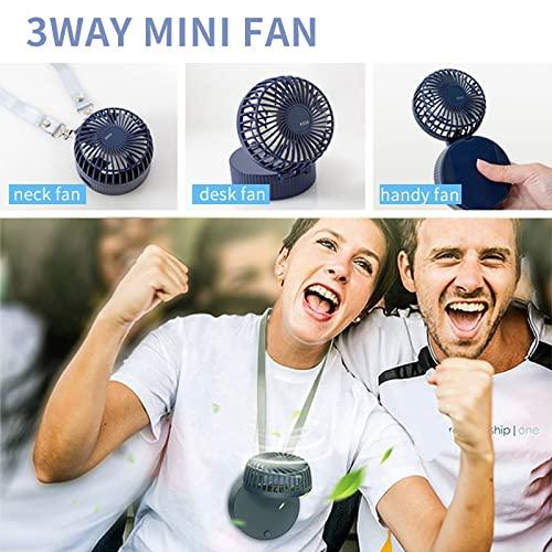 HandFan Mini Necklace Fan with Portable Charger/Makeup Mirror, Personal Hanging Neck Fan Rechargeable, Hands-Free Battery Operated Wearable Fan for Travel Outdoor Makeup(Blue) - Image 6