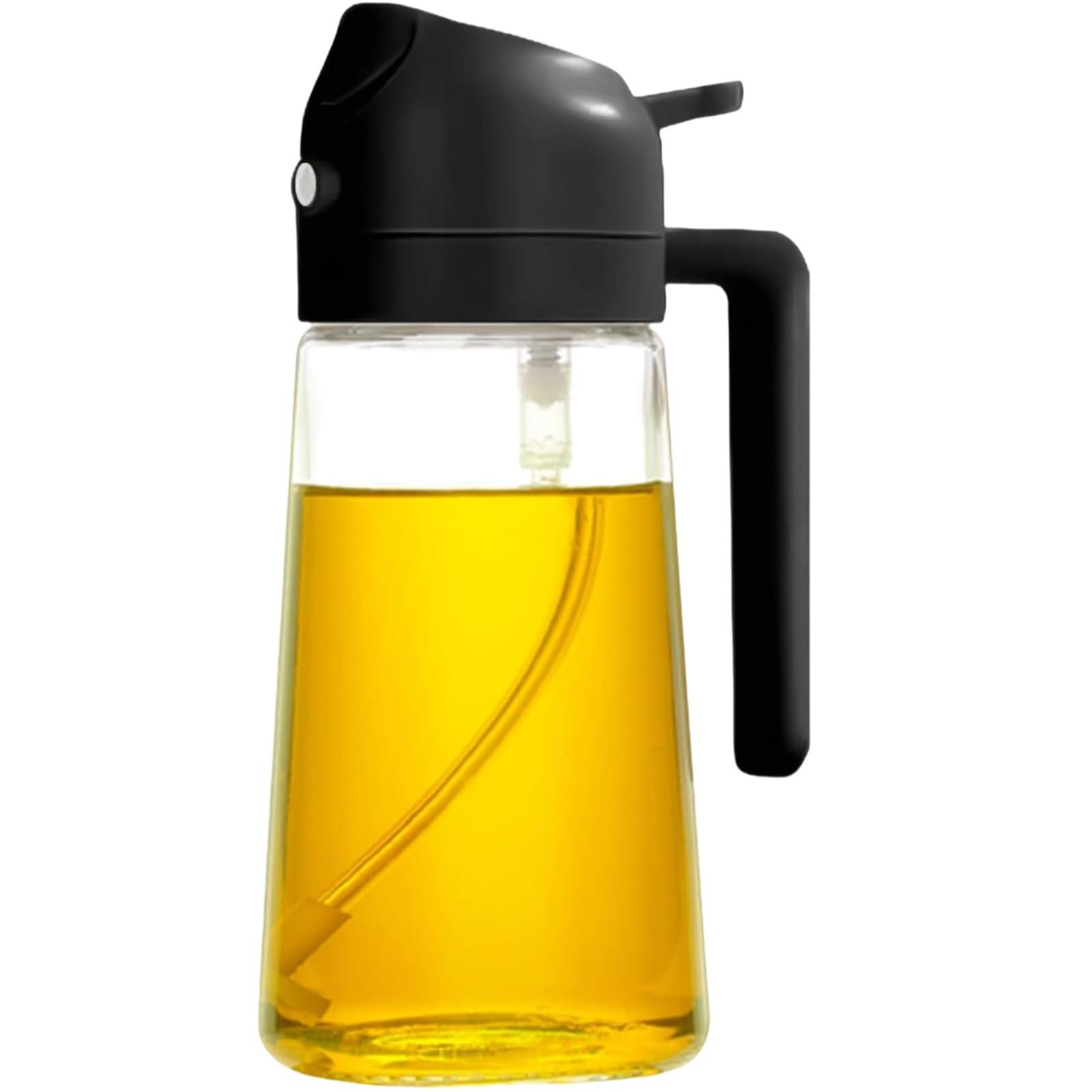 Oil Dispenser Bottle for Kitchen - 16oz / 470ml Olive Oil bottle - 2 in 1 Olive Oil Dispenser & Oil Sprayer - Oil Sprayer for Air Fryer， Cooking, Salad, Barbecue (Black)