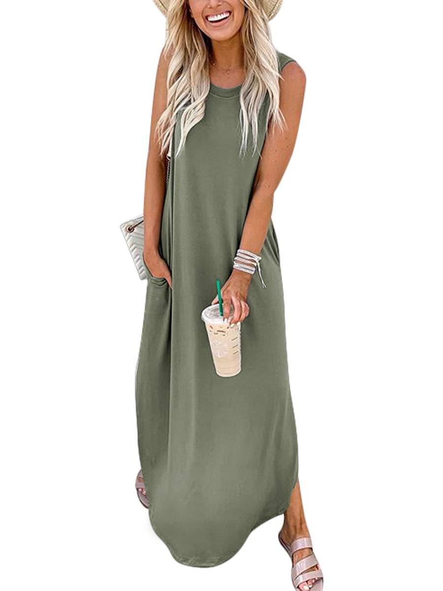 ANRABESS Women Casual Loose Sundress Sleeveless Split Maxi Long Beach Shirt Dress Travel Vacation 2025 Summer Outfits