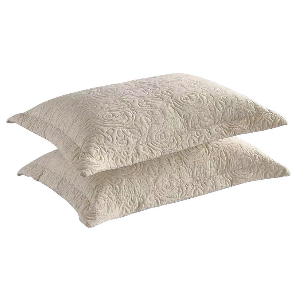 MarCielo 2-Piece Embroidered Pillow Shams, Queen Size Decorative Microfiber Pillow Covers Set, Standard Size Beige - Image 7